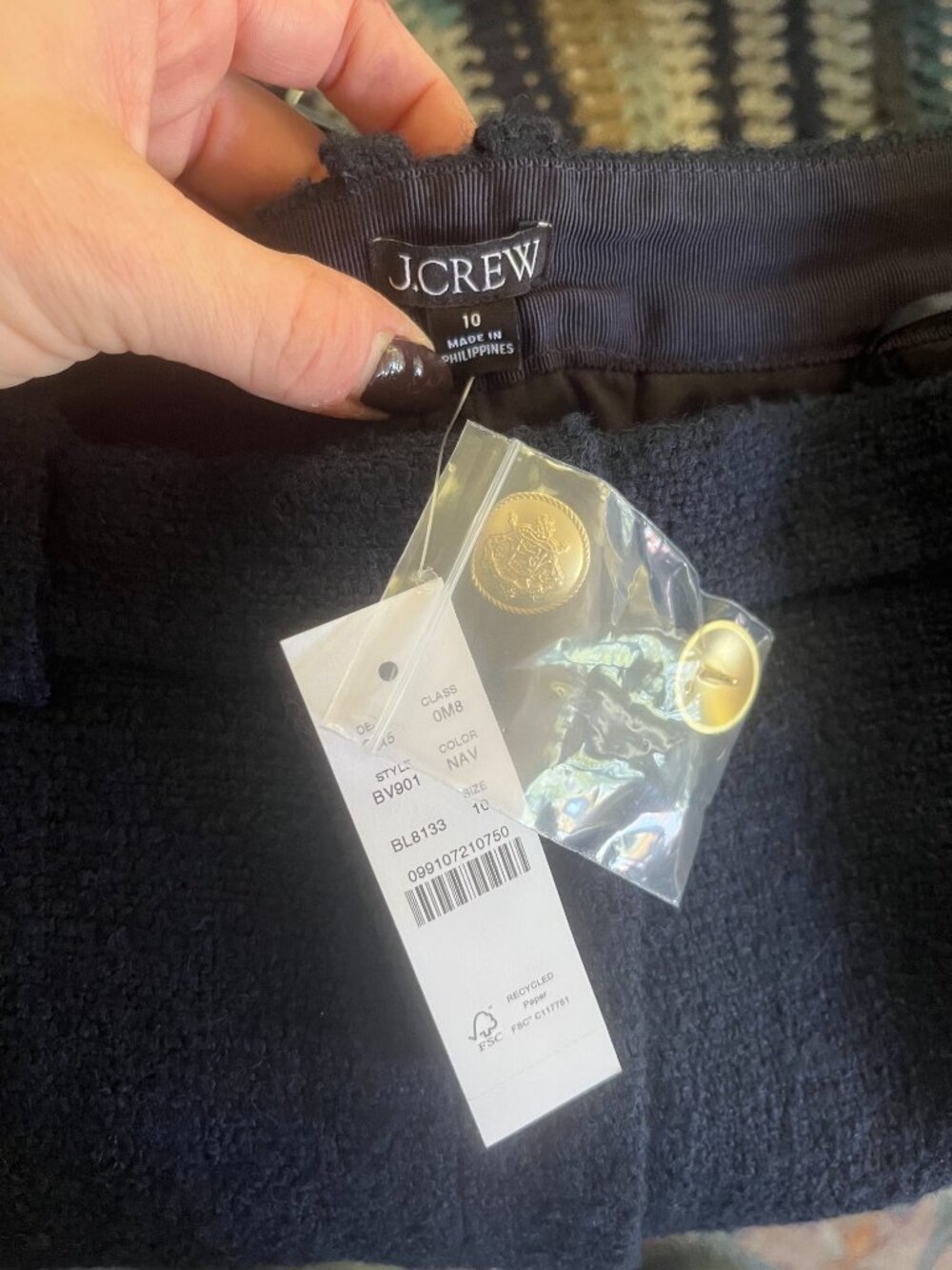 NWT J.Crew Maritime Tweed Midi Pencil Skirt Navy Size 10 BV901 - Picture 5 of 7